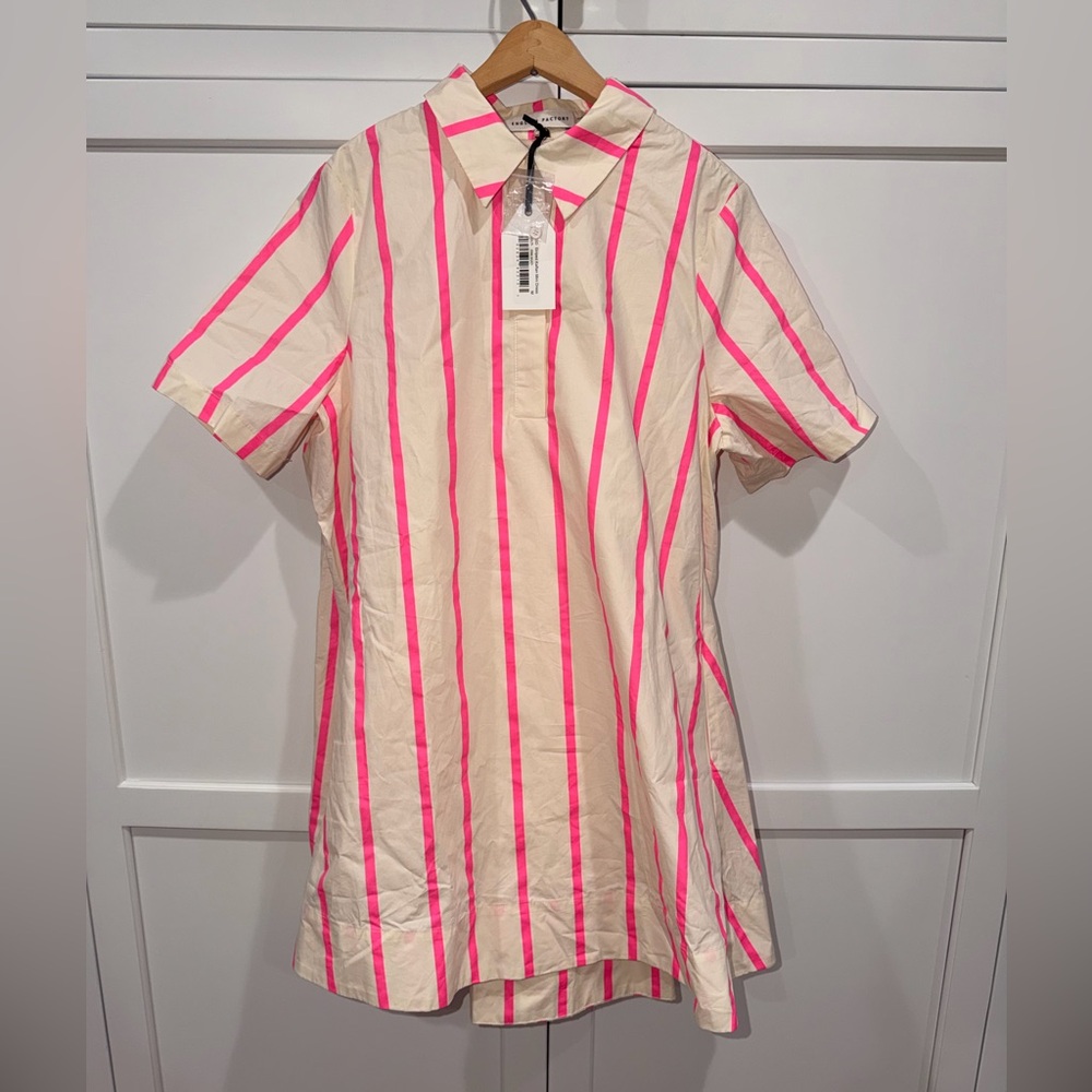 NWT English Factory Woman’s Button Down Shirt with Pink and Cream Stripes
